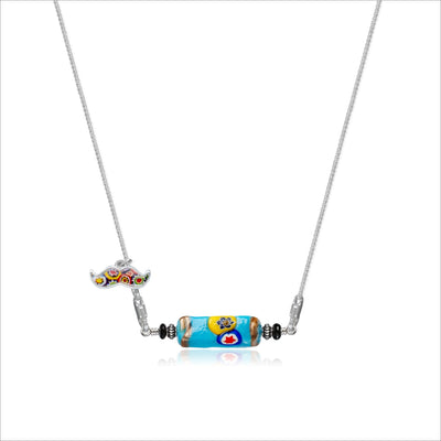 Light Blue Legend Necklace V - 1.8mm Anti - Tarnish Silver [Free Upgrade] - Pendant Necklace