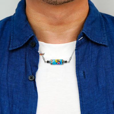 Light Blue Legend Necklace V - 1.8mm Anti - Tarnish Silver [Free Upgrade] - Pendant Necklace