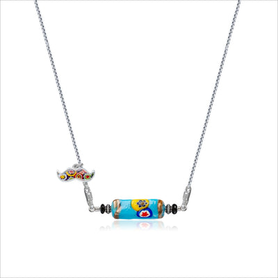 Light Blue Legend Necklace V - 1.8mm Anti - Tarnish Silver [Free Upgrade] - Pendant Necklace