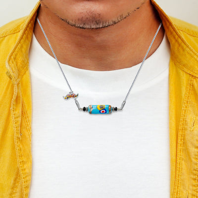 Light Blue Legend Necklace V - 1.8mm Anti - Tarnish Silver [Free Upgrade] - Pendant Necklace