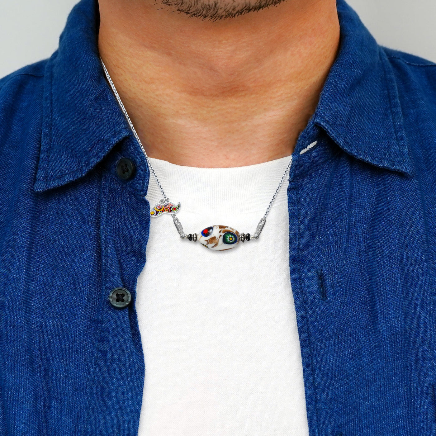 Marble White Legend Necklace IV - 1.8mm Anti - Tarnish Silver [Free Upgrade] - Pendant Necklace