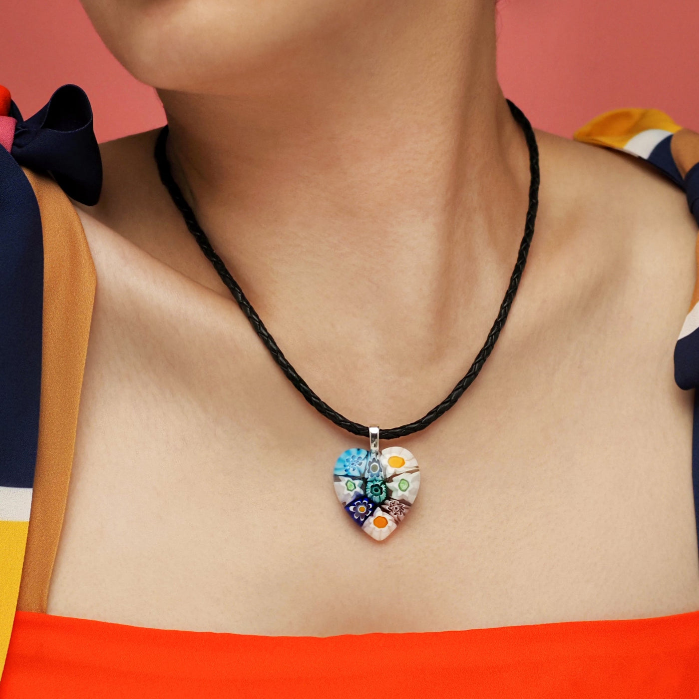 Nine in Bloom Heart Necklace - Leather (Stainless Steel) - Pendant Necklace