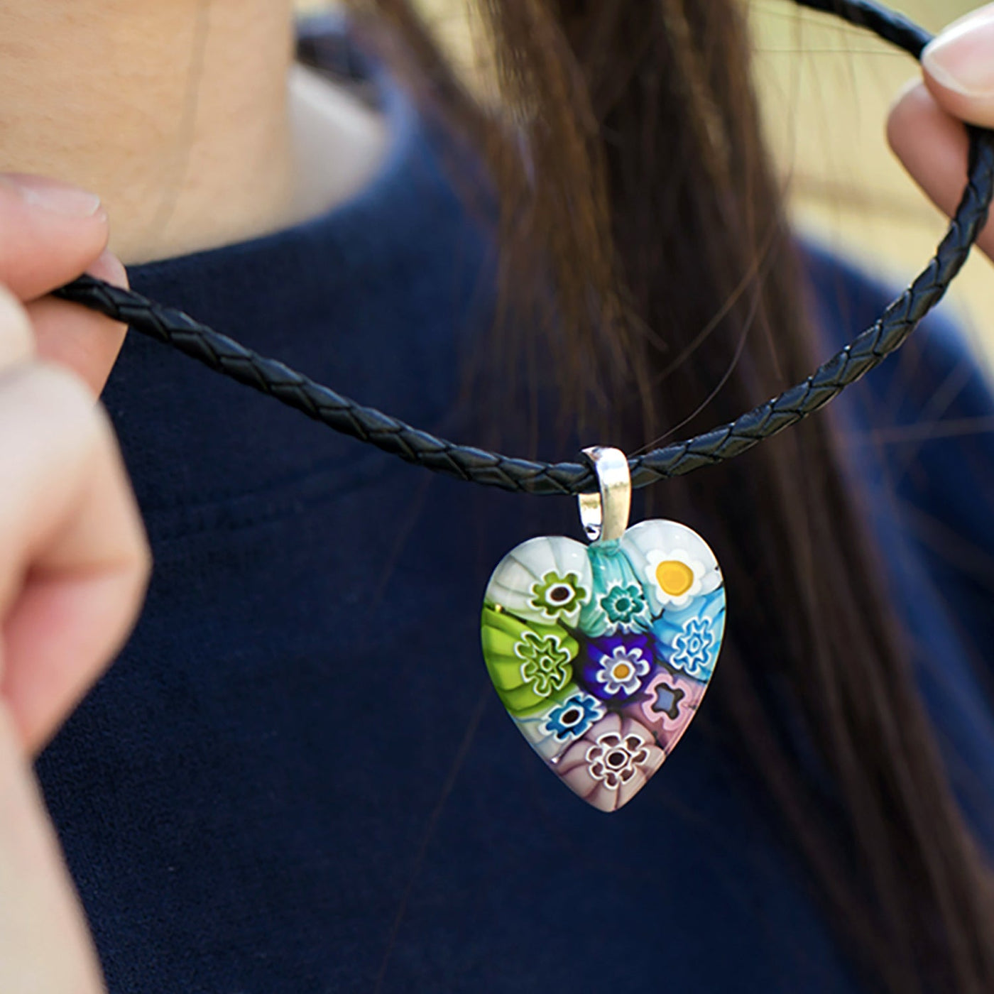 Nine in Bloom Heart Necklace - Leather (Stainless Steel) - Pendant Necklace