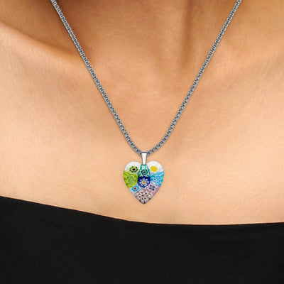 Nine in Bloom Heart Necklace - Leather (Stainless Steel) - Pendant Necklace