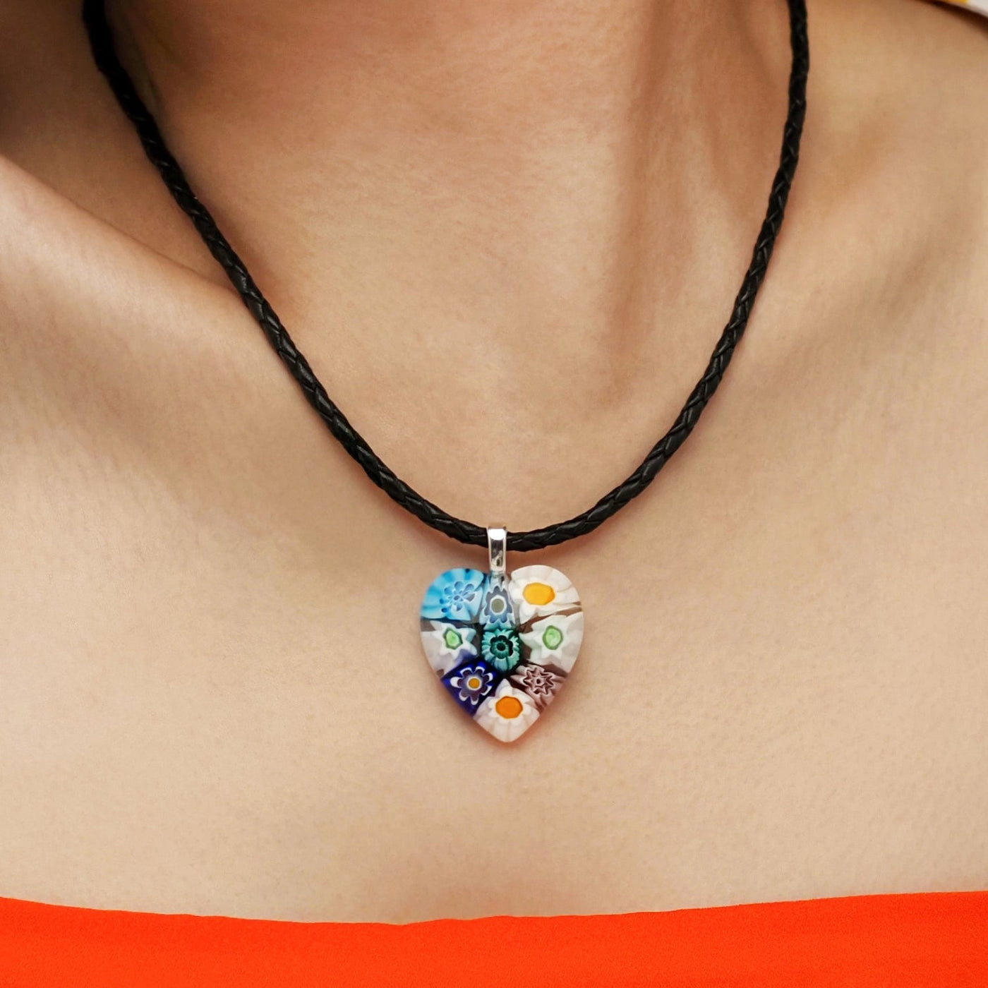 Nine in Bloom Heart Necklace - Leather (Stainless Steel) - Pendant Necklace