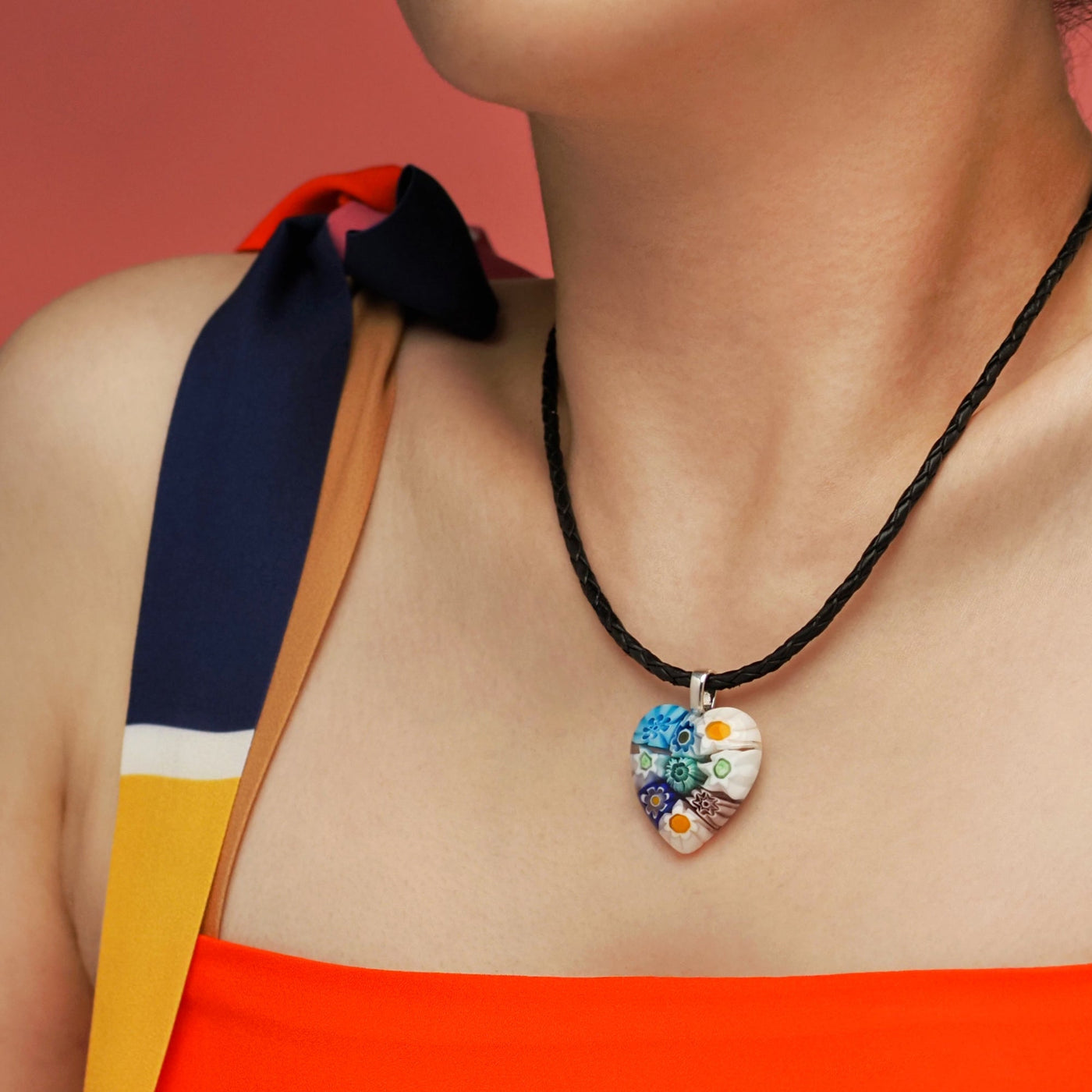 Nine in Bloom Heart Necklace - Leather (Stainless Steel) - Pendant Necklace