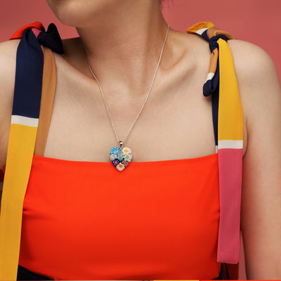 Nine in Bloom Heart Necklace - Leather (Stainless Steel) - Pendant Necklace