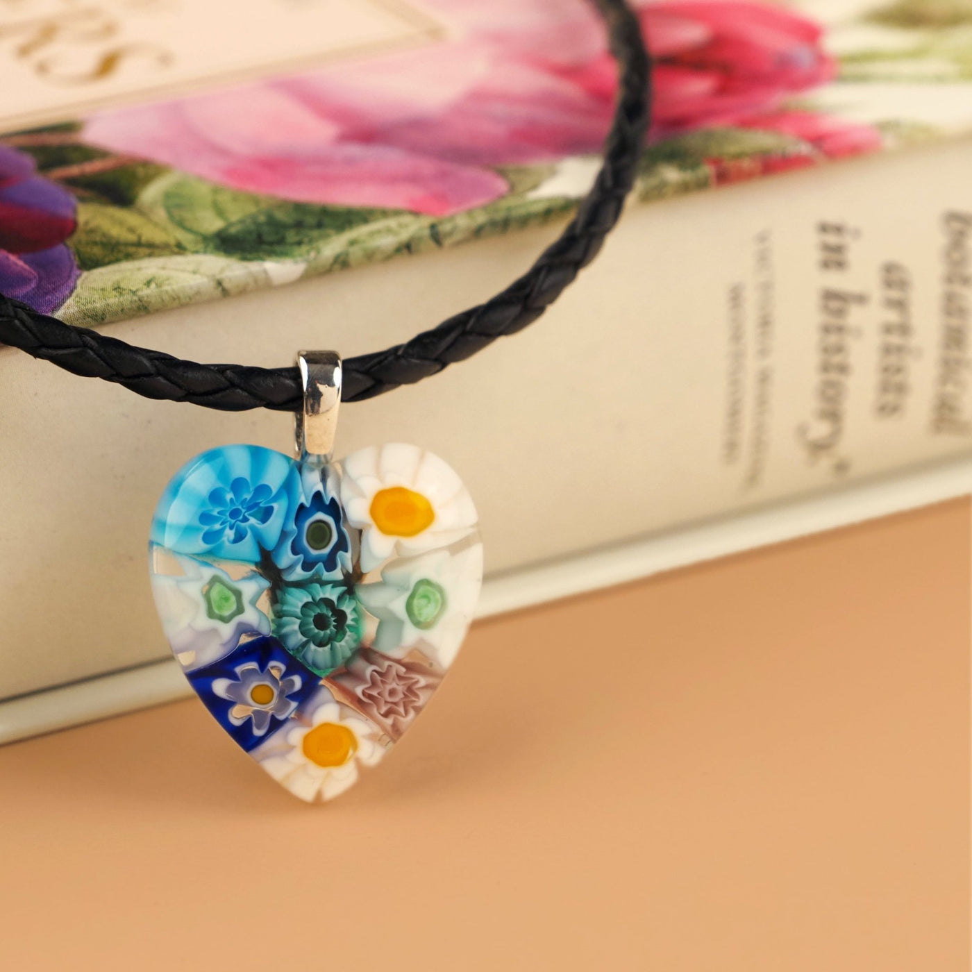 Nine in Bloom Heart Necklace - Leather (Stainless Steel) - Pendant Necklace