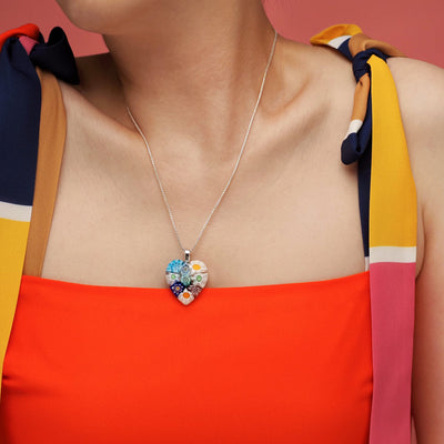 Nine in Bloom Heart Necklace - Leather (Stainless Steel) - Pendant Necklace