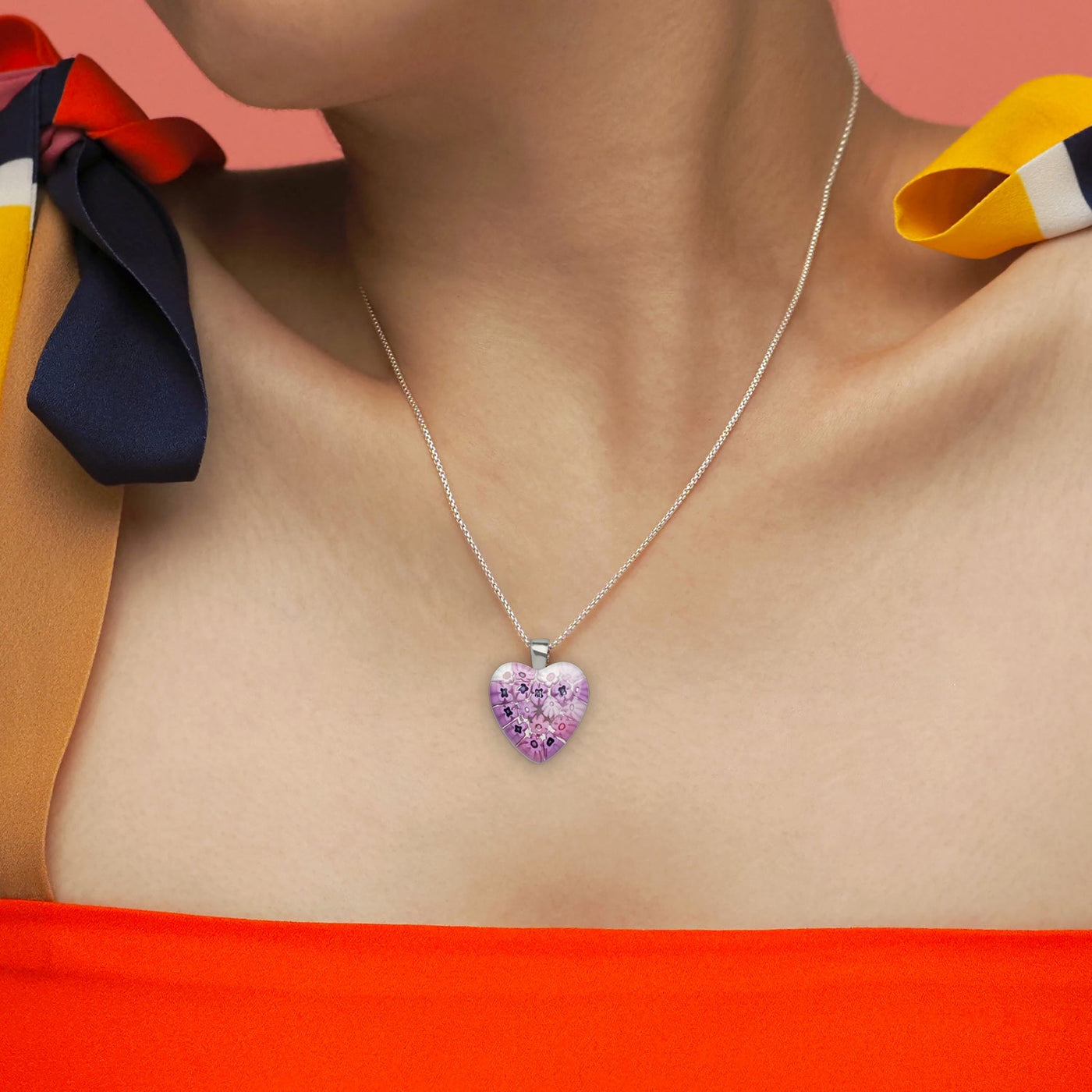 Pink in Bloom Heart Necklace - 14mm - Pendant Necklace