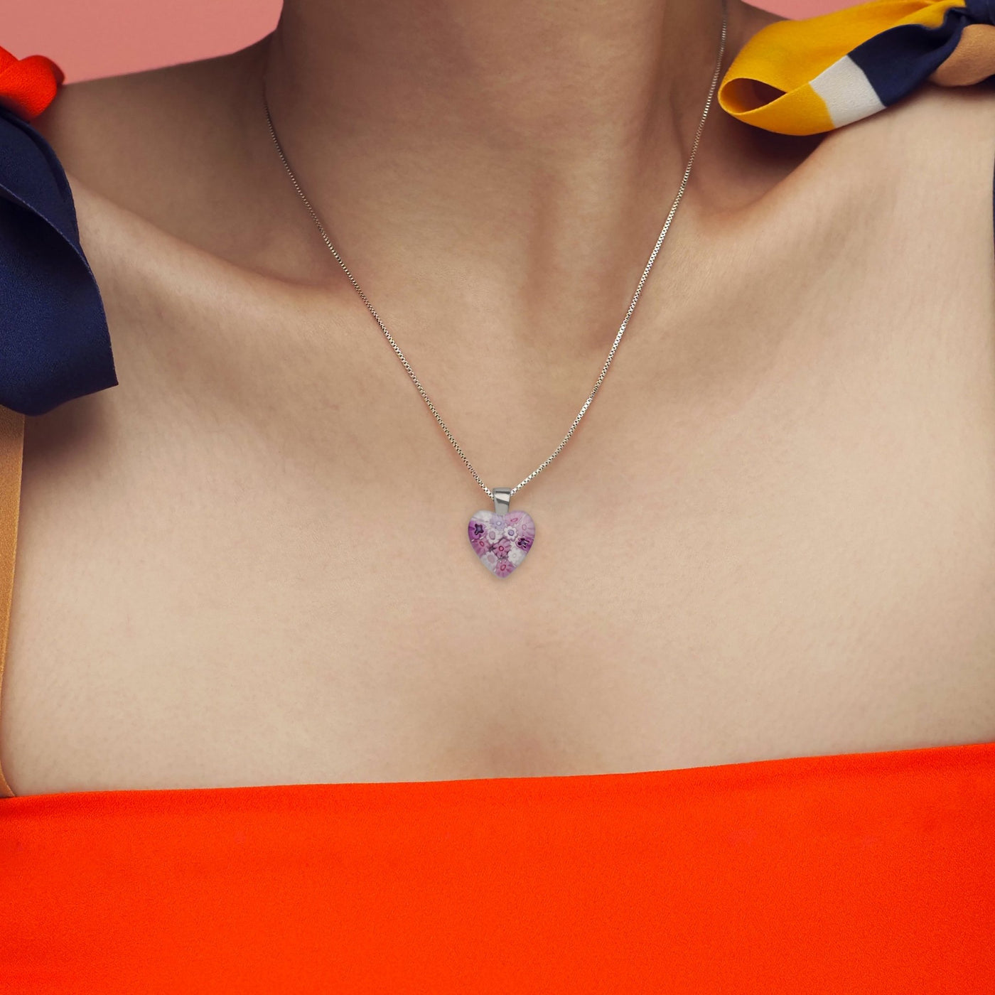 Pink in Bloom Heart Necklace - 14mm - Pendant Necklace