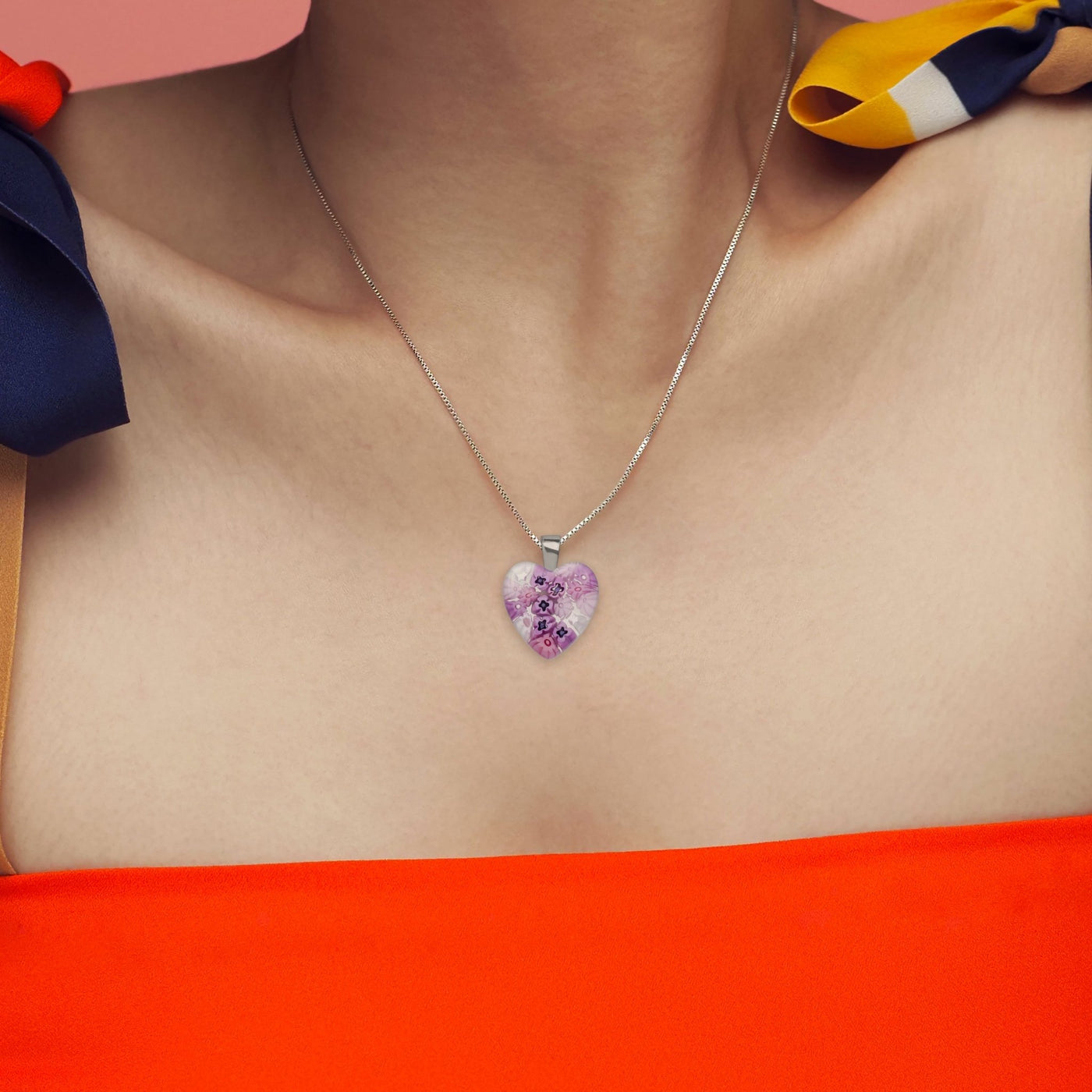 Pink in Bloom Heart Necklace - 14mm - Pendant Necklace