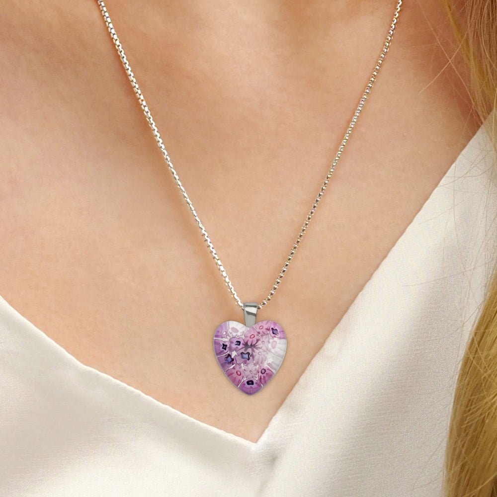 Pink in Bloom Heart Necklace - 14mm - Pendant Necklace