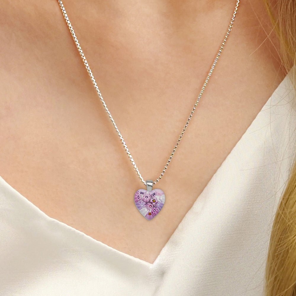 Pink in Bloom Heart Necklace - 14mm - Pendant Necklace