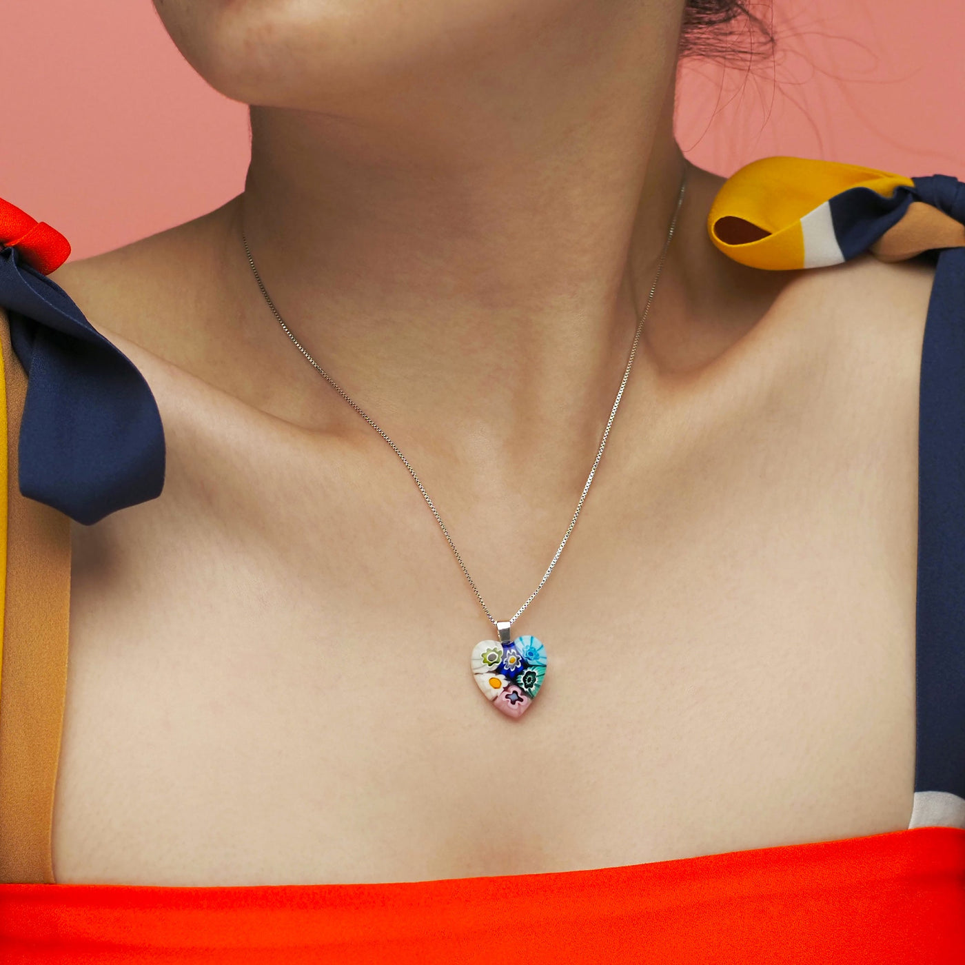 Six in Bloom Heart Necklace - 2mm 316L Stainless Steel - Pendant Necklace