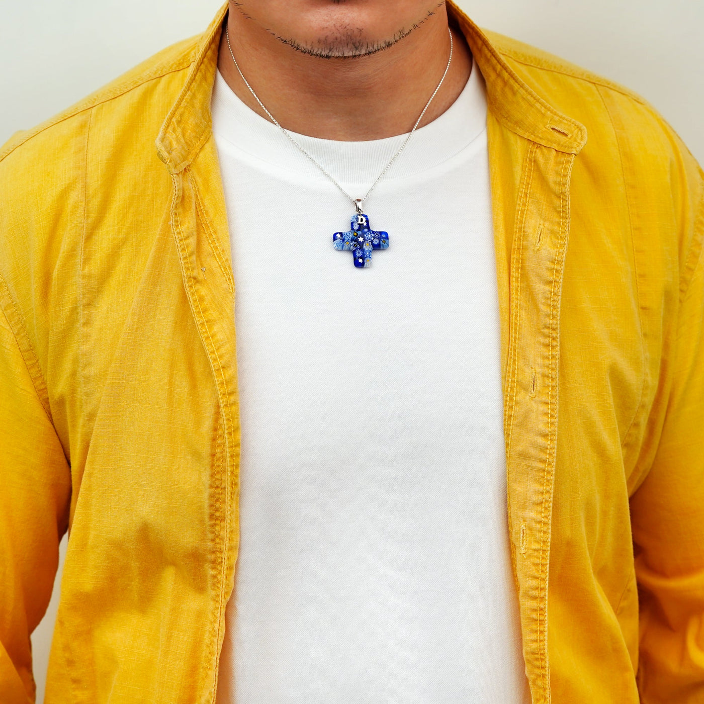 Starry Night Greek Cross Necklace - Black Leather - Pendant Necklace