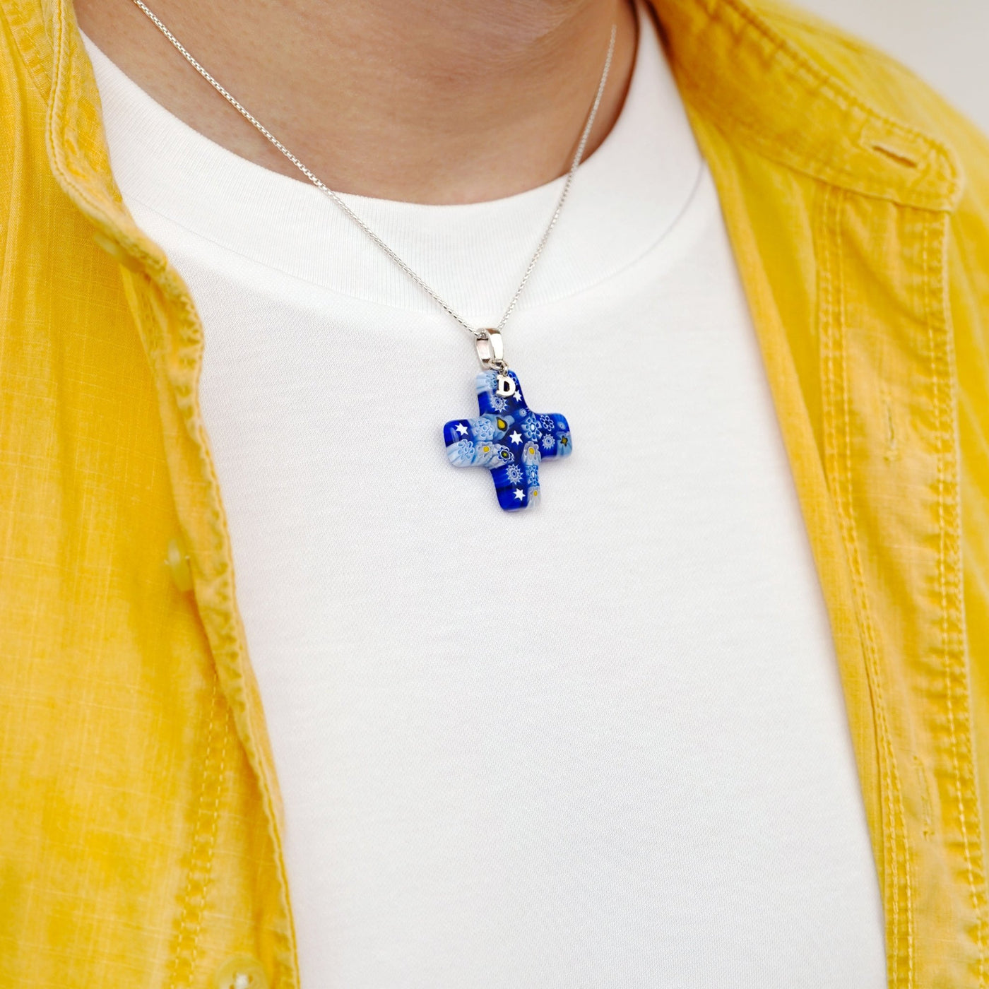 Starry Night Greek Cross Necklace - Black Leather - Pendant Necklace