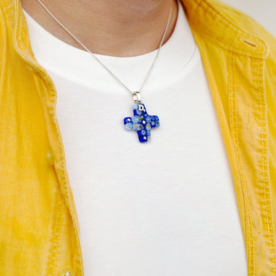 Starry Night Greek Cross Necklace - Black Leather - Pendant Necklace