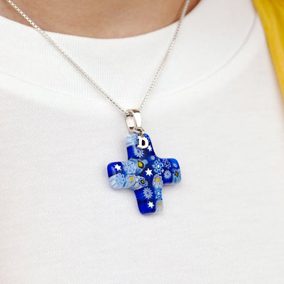 Starry Night Greek Cross Necklace - Black Leather - Pendant Necklace