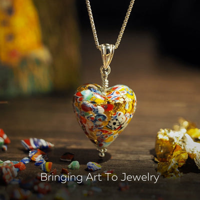 The Kiss Gold Heart Necklace - Black Leather - Pendant Necklace