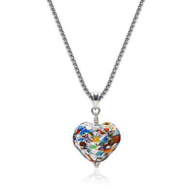 The Kiss Silver Double Heart Necklace - 1.2mm 925 Sterling Silver - Pendant Necklace