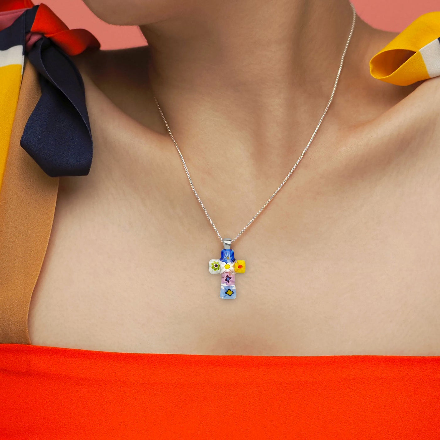 Tiny Cross in Bloom Necklace - 1.2mm 925 Sterling Silver - Pendant Necklace