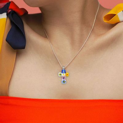 Tiny Cross in Bloom Necklace - 1.2mm 925 Sterling Silver - Pendant Necklace