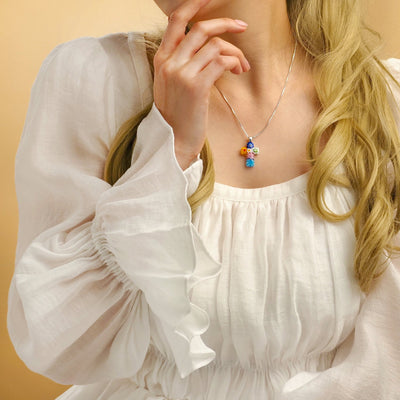 Tiny Cross in Bloom Necklace - 1.2mm 925 Sterling Silver - Pendant Necklace