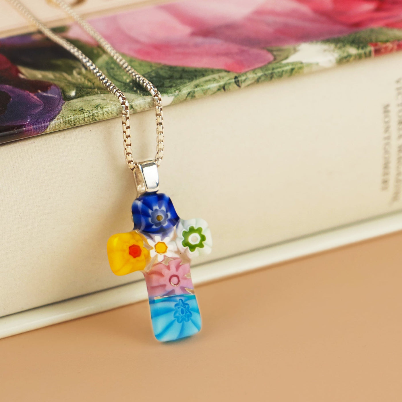 Tiny Cross in Bloom Necklace - 1.2mm 925 Sterling Silver - Pendant Necklace