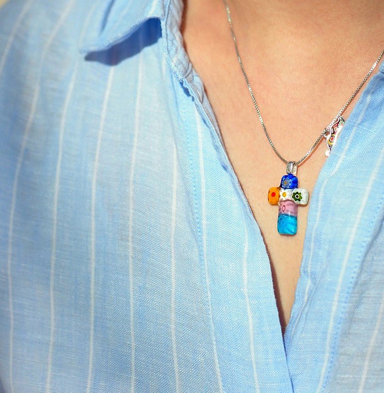 Tiny Cross in Bloom Necklace - 1.2mm 925 Sterling Silver - Pendant Necklace