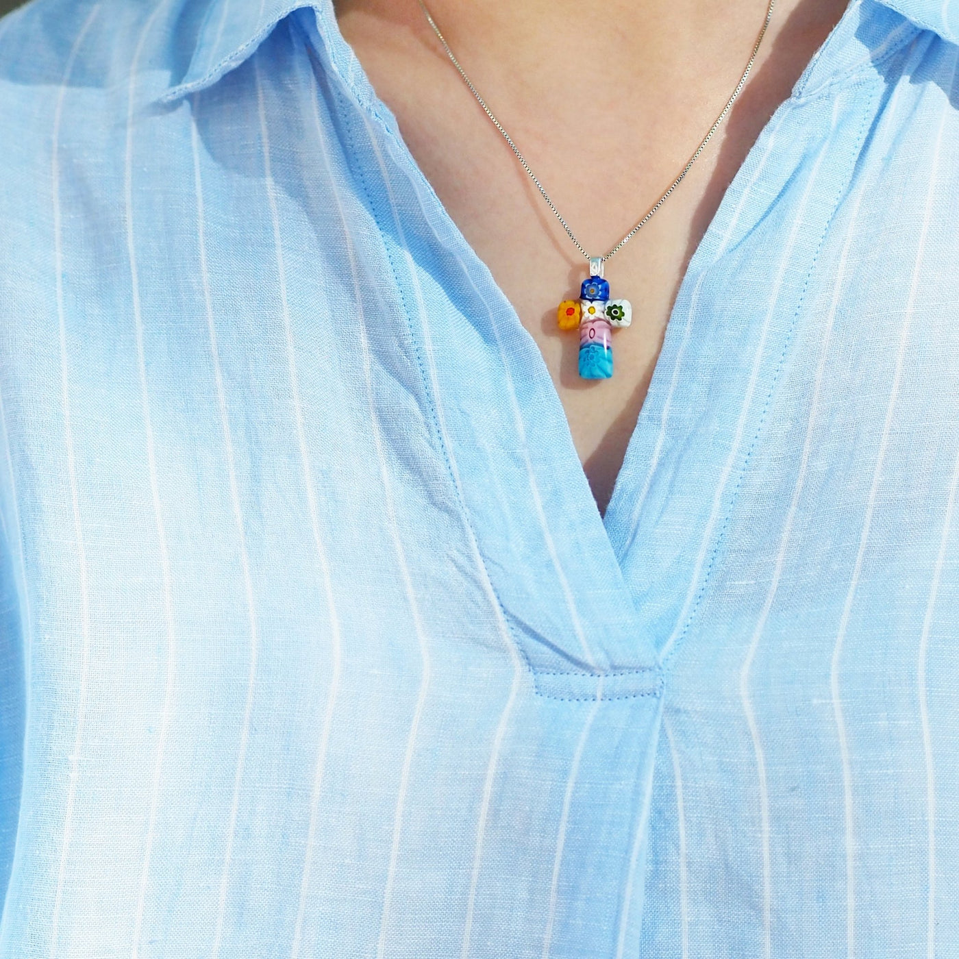 Tiny Cross in Bloom Necklace - 1.2mm 925 Sterling Silver - Pendant Necklace