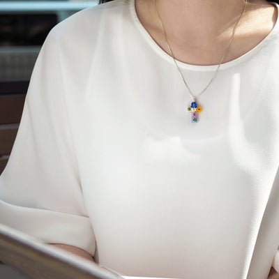 Tiny Cross in Bloom Necklace - 1.2mm 925 Sterling Silver - Pendant Necklace