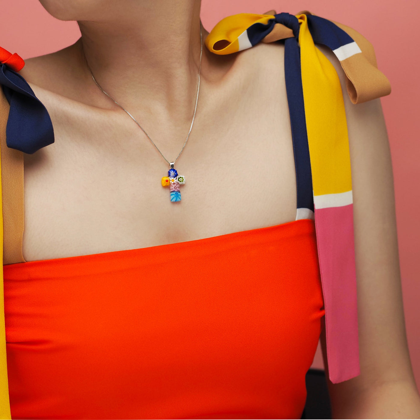 Tiny Cross in Bloom Necklace - 1.2mm 925 Sterling Silver - Pendant Necklace