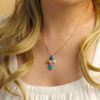 Tiny Cross in Bloom Necklace - 1.2mm 925 Sterling Silver - Pendant Necklace