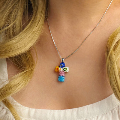 Tiny Cross in Bloom Necklace - 1.2mm 925 Sterling Silver - Pendant Necklace