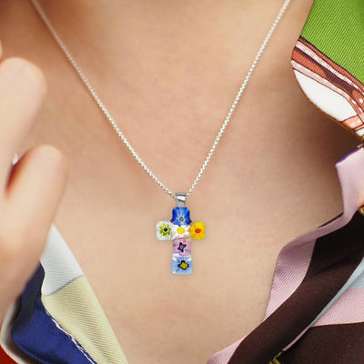 Tiny Cross in Bloom Necklace - 1.2mm 925 Sterling Silver - Pendant Necklace