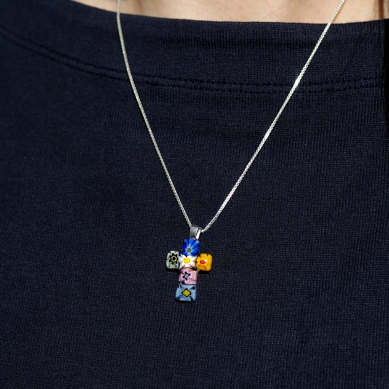 Tiny Cross in Bloom Necklace - 1.2mm 925 Sterling Silver - Pendant Necklace