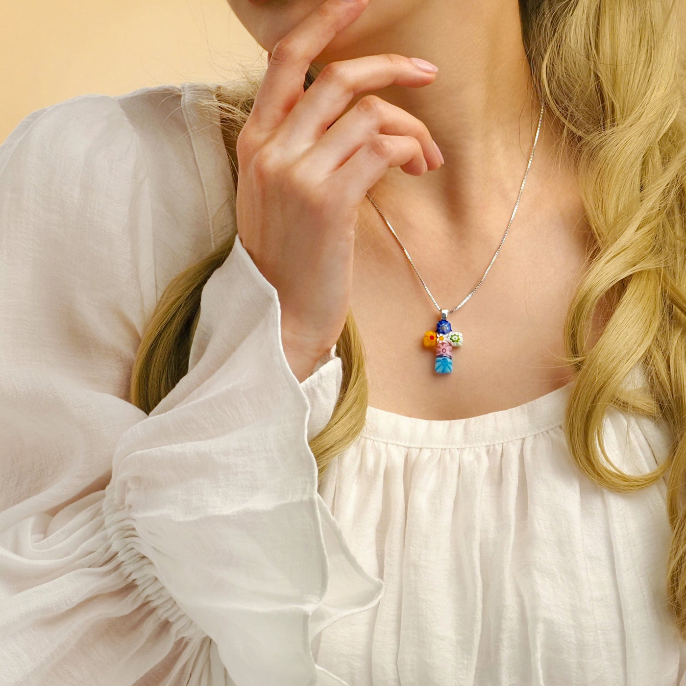 Tiny Cross in Bloom Necklace - 1.2mm 925 Sterling Silver - Pendant Necklace