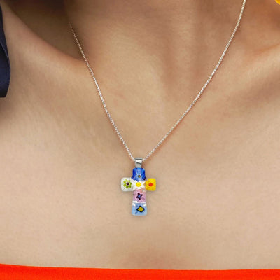 Tiny Cross in Bloom Necklace - 1.2mm 925 Sterling Silver - Pendant Necklace