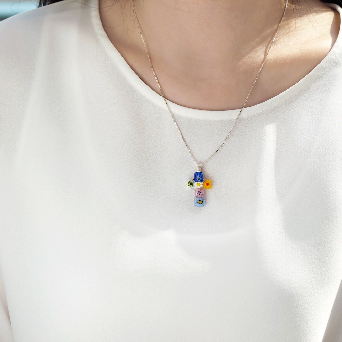 Tiny Cross in Bloom Necklace - 1.2mm 925 Sterling Silver - Pendant Necklace