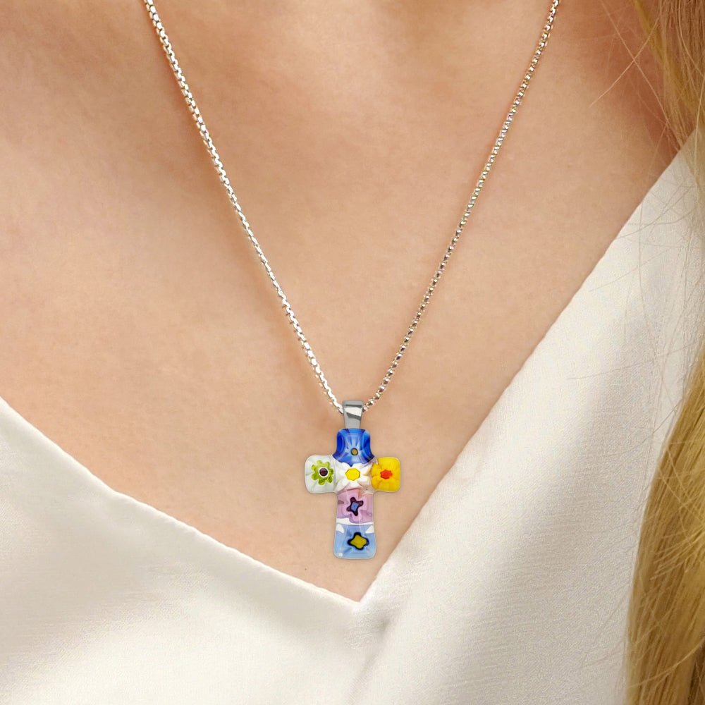 Tiny Cross in Bloom Necklace - 1.2mm 925 Sterling Silver - Pendant Necklace