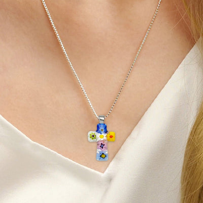 Tiny Cross in Bloom Necklace - 1.2mm 925 Sterling Silver - Pendant Necklace