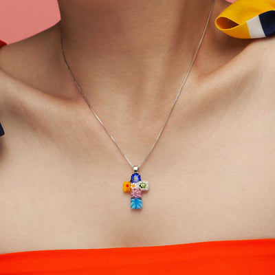 Tiny Cross in Bloom Necklace - 1.2mm 925 Sterling Silver - Pendant Necklace