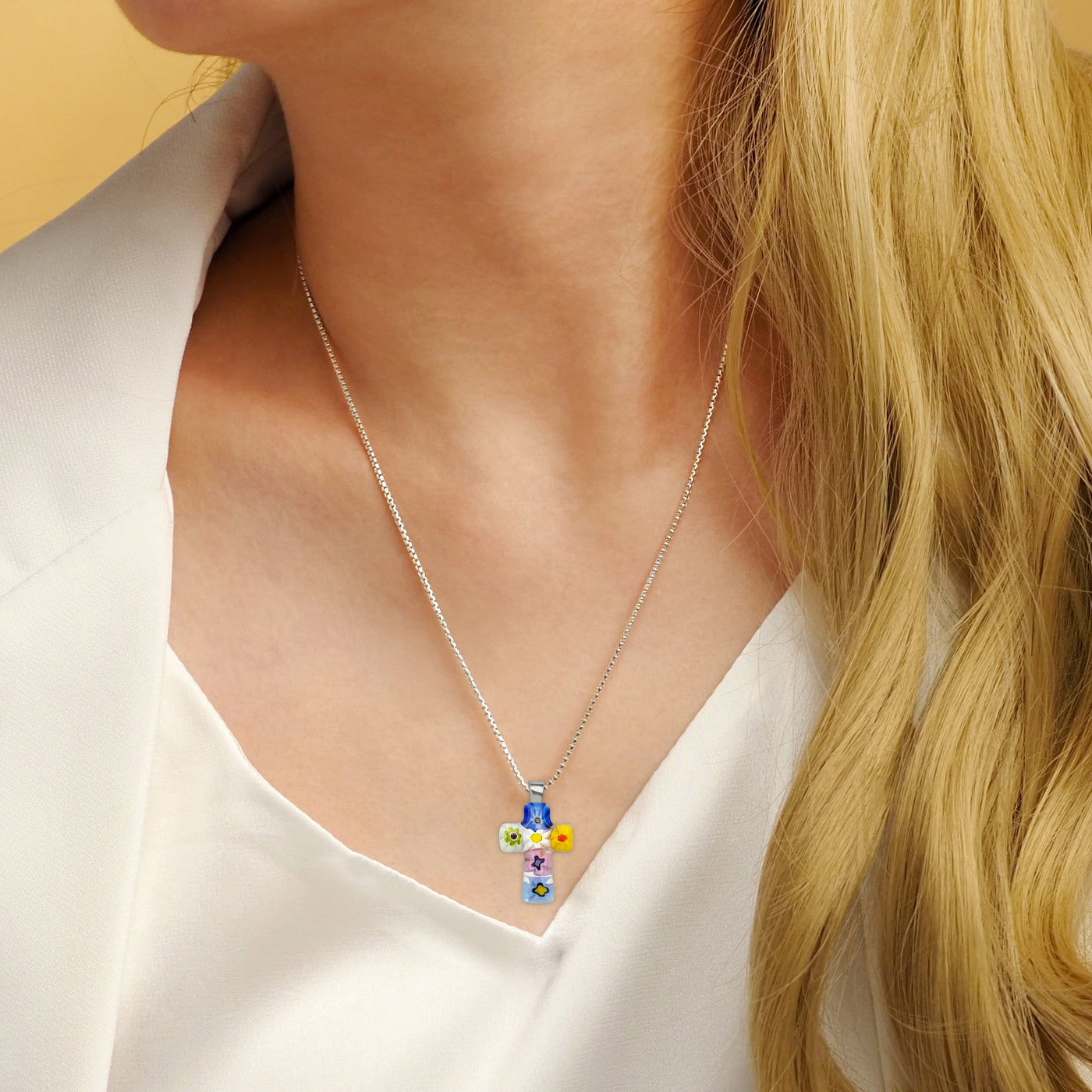 Tiny Cross in Bloom Necklace - 1.2mm 925 Sterling Silver - Pendant Necklace