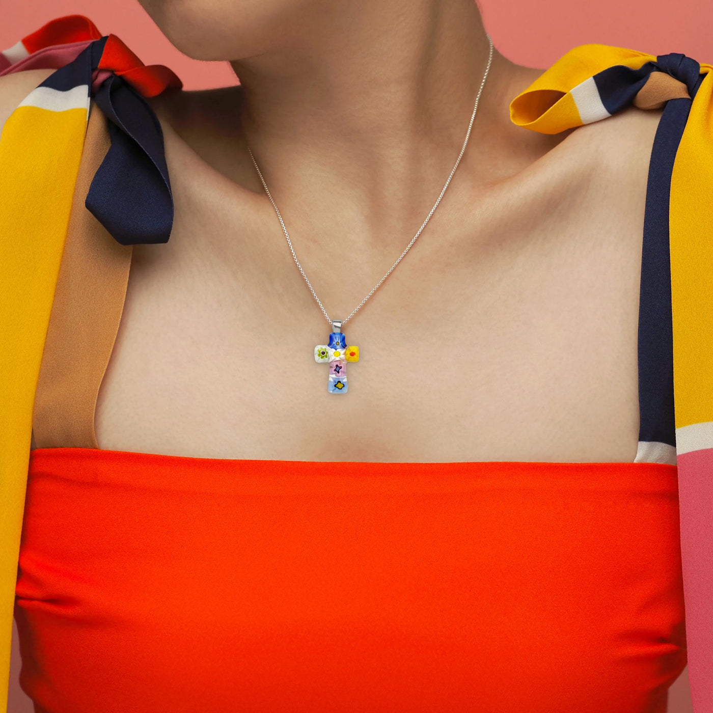 Tiny Cross in Bloom Necklace - 1.2mm 925 Sterling Silver - Pendant Necklace