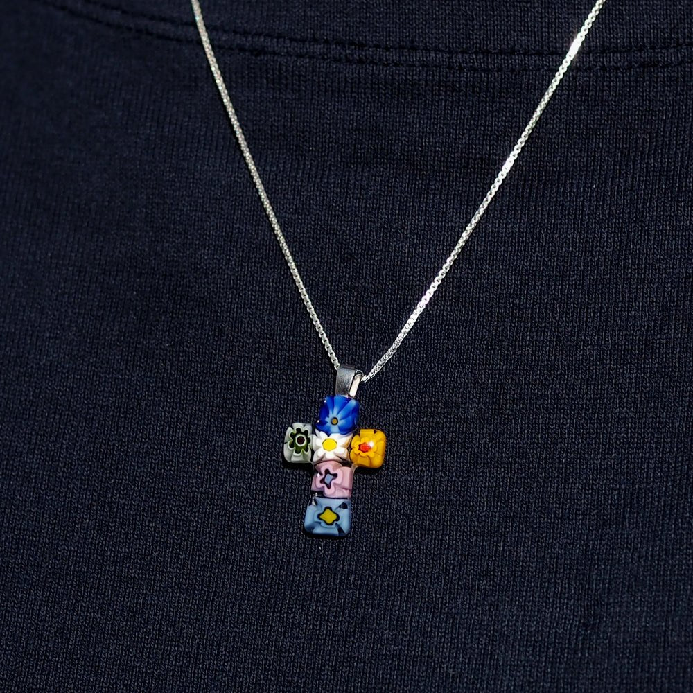 Tiny Cross in Bloom Necklace - 1.2mm 925 Sterling Silver - Pendant Necklace