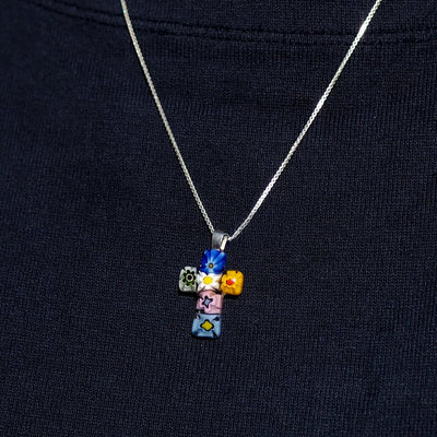 Tiny Cross in Bloom Necklace - 1.2mm 925 Sterling Silver - Pendant Necklace