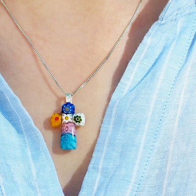 Tiny Cross in Bloom Necklace - 1.2mm 925 Sterling Silver - Pendant Necklace