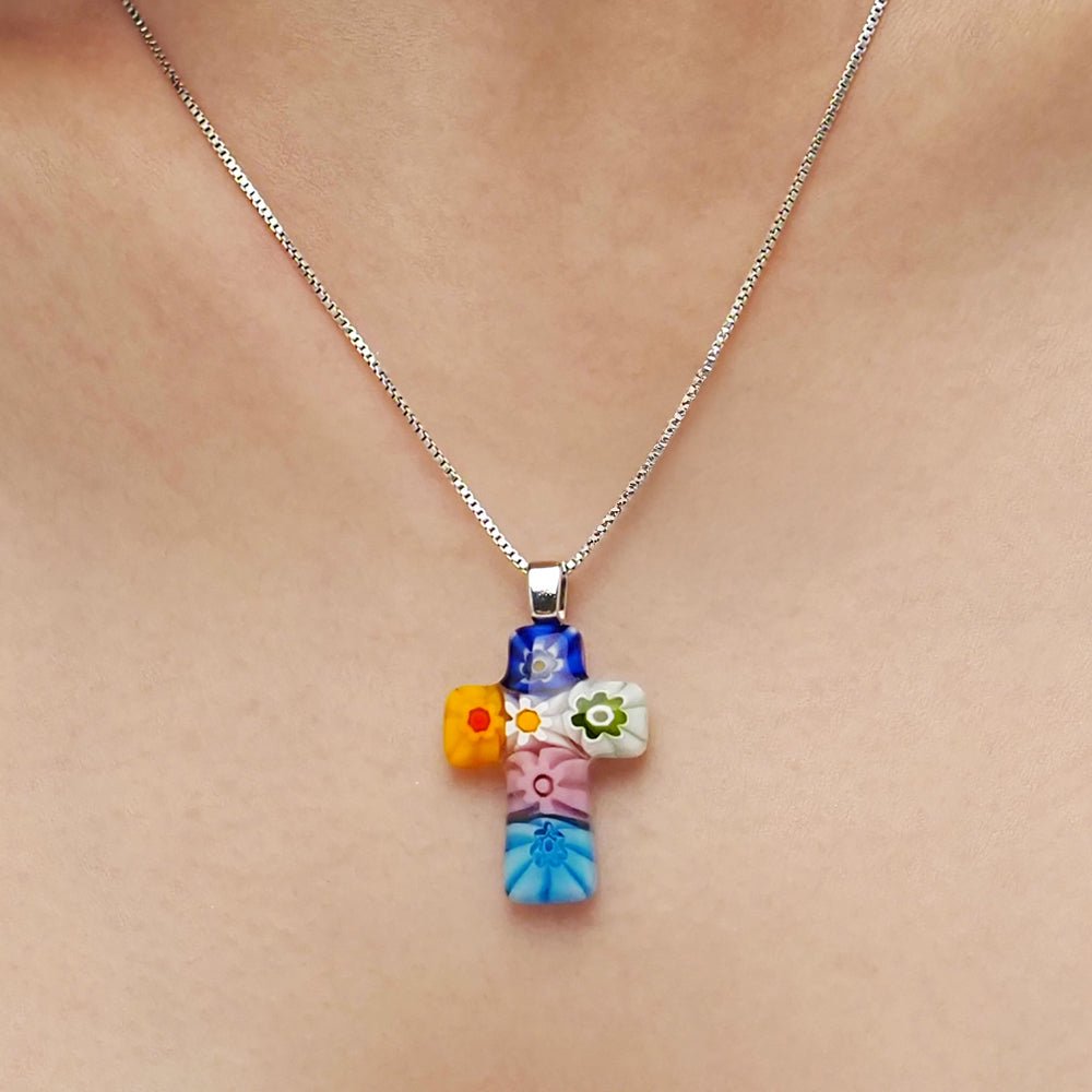 Tiny Cross in Bloom Necklace - 1.2mm 925 Sterling Silver - Pendant Necklace