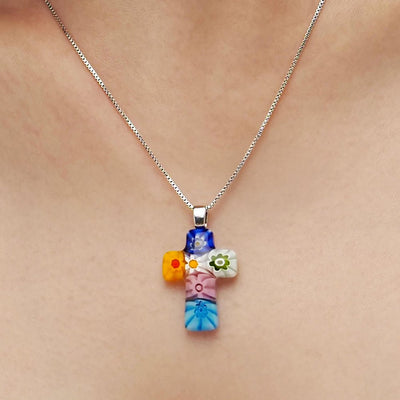 Tiny Cross in Bloom Necklace - 1.2mm 925 Sterling Silver - Pendant Necklace